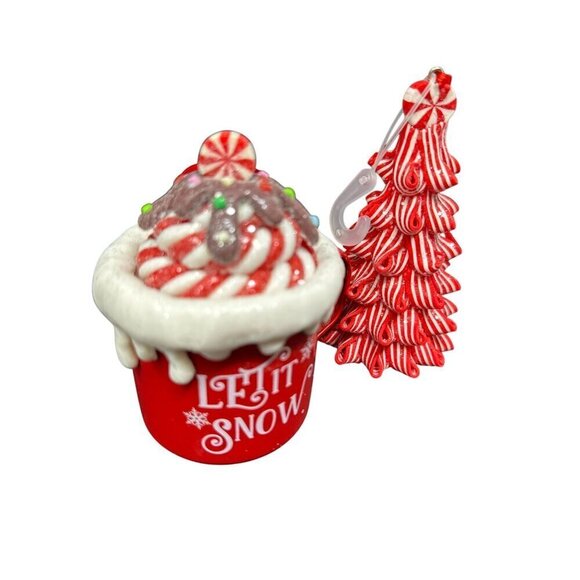 Peppermint Tree Cocoa Mug Ornament Set Christmas Holiday Festive Candyland Red - Picture 3 of 7